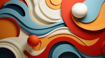 3d illustration of abstract geometric background with colorful paper cut shapes. 