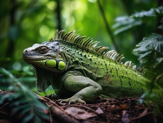 Fototapeta premium Iguana in its Natural Habitat, Wildlife Photography, Generative AI