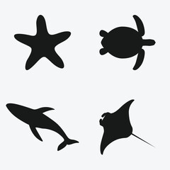 Collection of mix sea animals silhouette