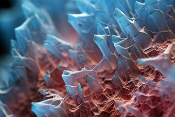 Macro photograph of crystalline structures forming and evolving under a microscope, showcasing the intricate patterns within molecular movement, love and creation  