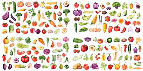watercolor style illustration of cute fresh vegetable  collection set, Generative Ai - obrazy, fototapety, plakaty