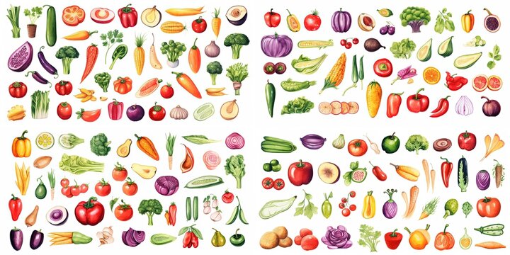 watercolor style illustration of cute fresh vegetable  collection set, Generative Ai