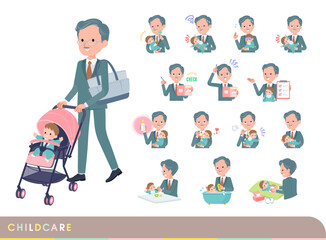 赤ちゃんのお世話をするビジネス社長男性のセット