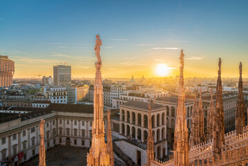 Fototapeta premium Aerial view of Royal Palace of Milan towards the southwest of Milan city