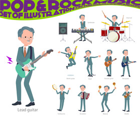 ロックンロールやポップミュージックを演奏するビジネス社長男性のセット