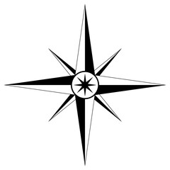 Wind rose or Compass rose vector with eight directions.
Marine, nautical or trekking navigation symbol or for including in a map.
Isolated background.