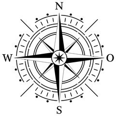 Kompass Rose Vektor mit vier Richtungen und deutscher Osten Bezeichnung.
Symbol für Marine-, Seefahrt - oder Trekking-Navigation oder zur Verwendung in eine Landkarte.
Isolierter Hintergrund. - obrazy, fototapety, plakaty