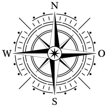 Kompass Rose Vektor mit vier Richtungen und deutscher Osten Bezeichnung.
Symbol f&radic;&ordm;r Marine-, Seefahrt - oder Trekking-Navigation oder zur Verwendung in eine Landkarte.
Isolierter Hintergrund.