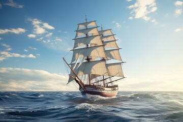 Multi-Masted Sailboat in Full Sail