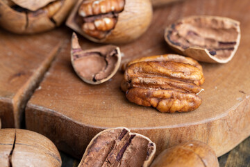 Pecan in a shell on the table