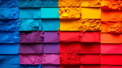 Close up of rainbow coloured powder, many colors