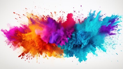 Colorful ink in powder explosion, isolated on white background. Abstract background. 