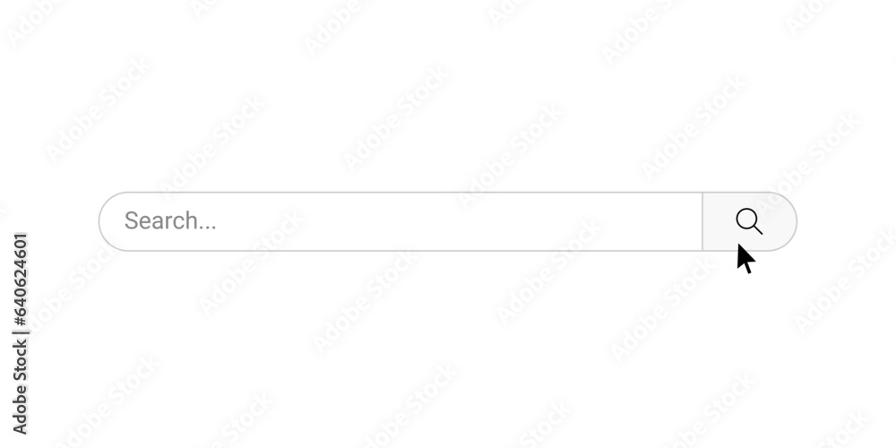 Poster search bar frame with magnifying glass icon and mouse cursor icon, internet search box template with