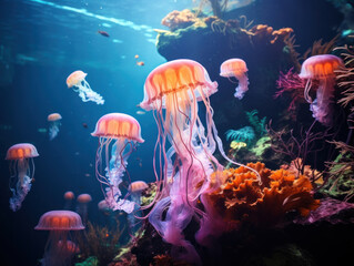 Obraz na płótnie Canvas Jellyfish in its Natural Habitat, Wildlife Photography, Generative AI