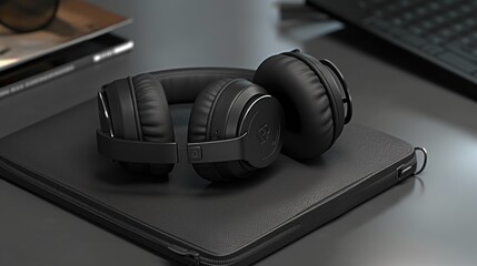 Obraz na płótnie Canvas headphones on laptop
