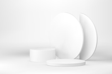 White 3d podium cylinder stand pedestal mock up for cosmetic product show presentation vector