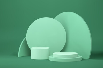 3d cylinder step podium light green geometric pedestal with circle wall background vector