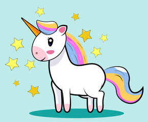  Vector unicorn rainbow with stars vector illustration