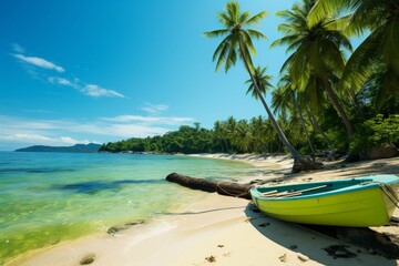 Fototapeta na wymiar Tropical haven Beautiful nature, palm fringed beach, azure sea a paradise island escape