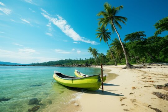 Tropical haven Beautiful nature, palm fringed beach, azure sea   a paradise island escape