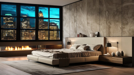 Generative ai illustration of Bedroom interior against concrete wall