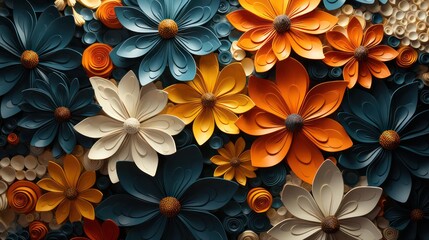 Paper flowers background. Seamless pattern. 3d rendering. 