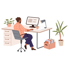 People office work. Vector illustration. People in office work diligently, demonstrating their commitment to their responsibilities Office workers maintain professionalism and adhere to company