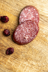 Sausage of moose meat cut into pieces