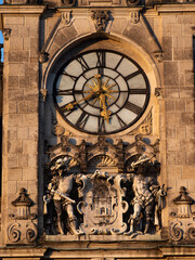12 10 2022: Close up clocks on old cathedral in the center of Liberec, Czech Republic
