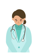 Doctor Woman wearing lab coats. Healthcare conceptWoman cartoon character. People face profiles avatars and icons. Close up image of Woman taking a bow.