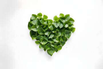 heart shaped green leaves isolated on a white background, World Environment Day, Save Planet theme background, organic planet concept