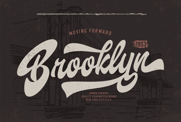 Brooklyn typography. Bold Script Font. Hand-drawn Lettering for t-shirt and other user. Vector