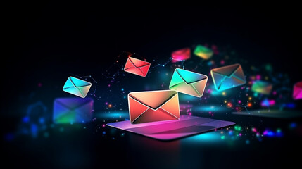 Email marketing or newsletter concept. Marketing and business ideas through email, email or newsletter. Sending e-mails - obrazy, fototapety, plakaty