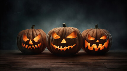 Obraz premium halloween pumpkins at night.Generative Ai
