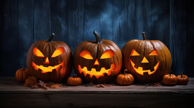 halloween pumpkins at night.Generative Ai