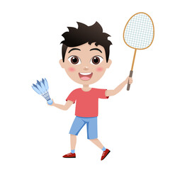 people playing badminton in the park. leisure. Happy boy and girl play train badminton. Kids activities