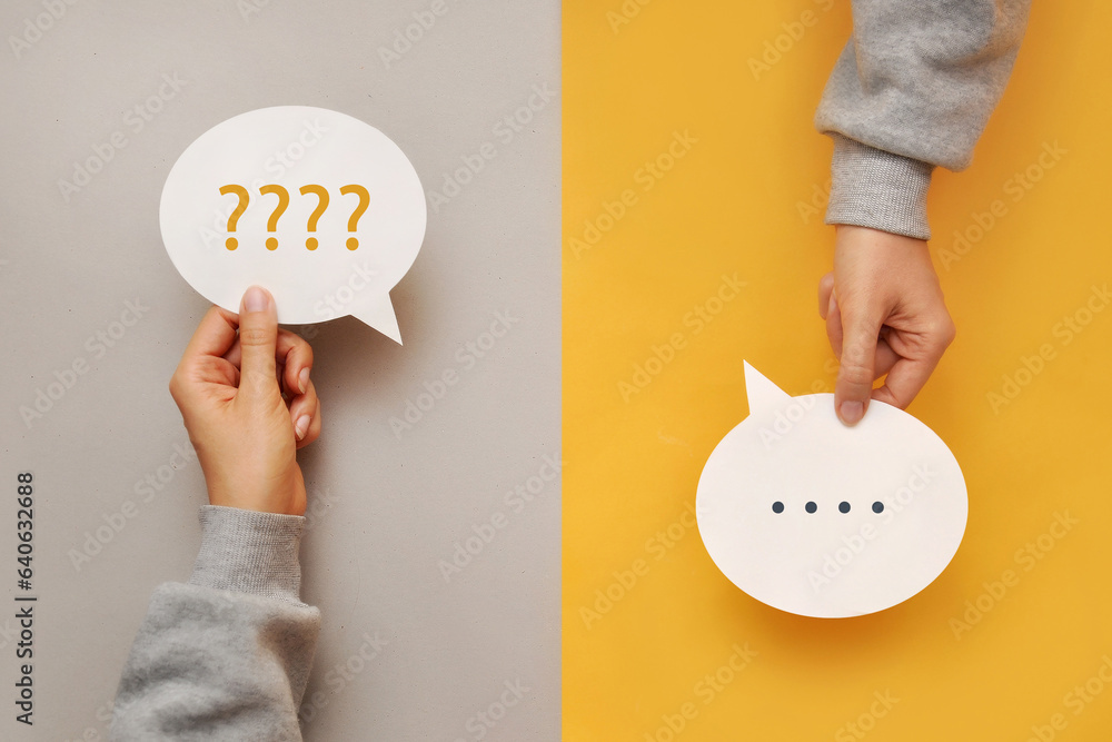 Poster conversation between people with questions and answers