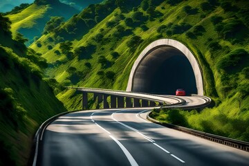 Embark on a mesmerizing journey as you enter this beautiful, super realistic highway tunnel emerging from a breathtaking hill
