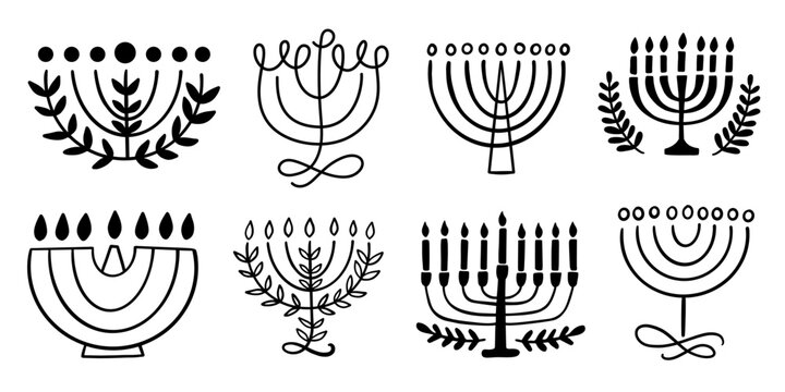 Menorah Hanukkah Shapes Set Illustration Judaism