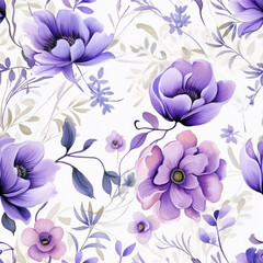 Repeating pattern of watercolor flowers