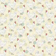 Seamless pattern with spotted hens