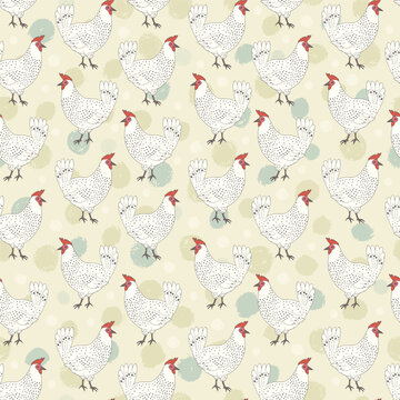 Seamless pattern with spotted hens