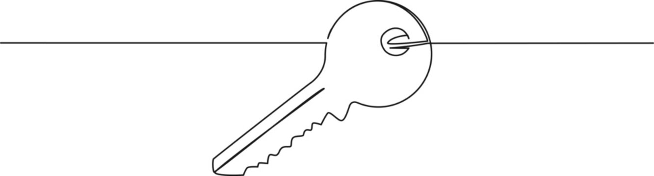 recommend clip art: continuous single line drawing of front door key, line art vector illustration