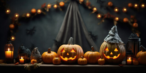 jack o lantern halloween scene, dark background