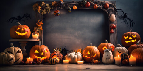 jack o lantern halloween frame, dark background