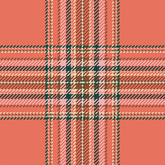 Plaid check pattern in orange and red colors. Seamless fabric texture. Tartan textile print.