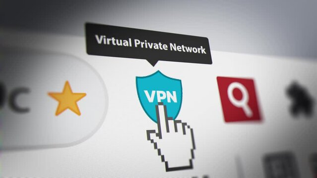 Animated Mouse Cursor Clicking VPN  (Virtual Private Network)  Button on Browser. Fictitious Data Created Exclusively for This Concept Footage
