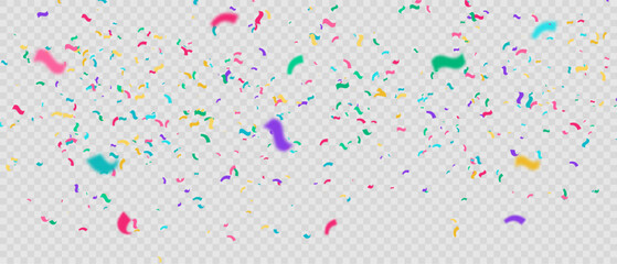 Vector confetti in PNG format. Golden confetti raining down from above. Confetti, streamers, and tinsel on a background of transparency. Perfect for holidays and birthdays.