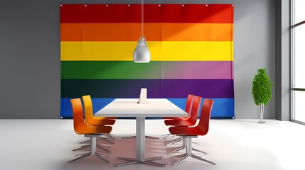 The colors of the pride flag symbolize diversity, acceptance and unity within the LGBTQ+ community, this is their meeting office