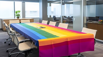 The colors of the pride flag symbolize diversity, acceptance and unity within the LGBTQ+ community, this is their meeting office